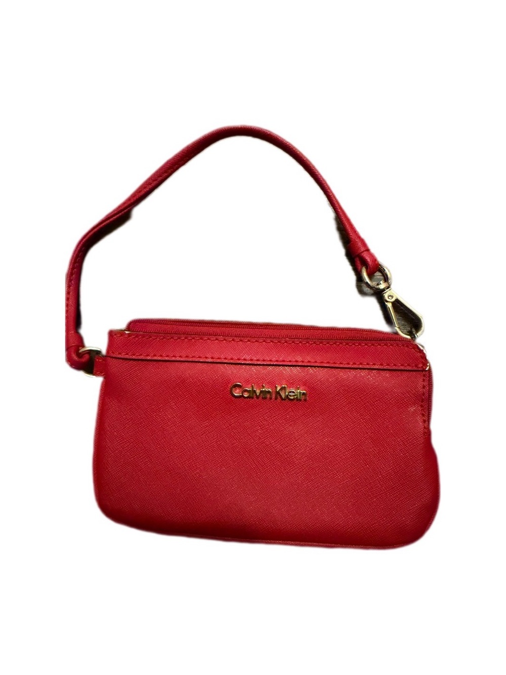 Calvin Klein Red Leather Wristlet Clutch with Gold Logo